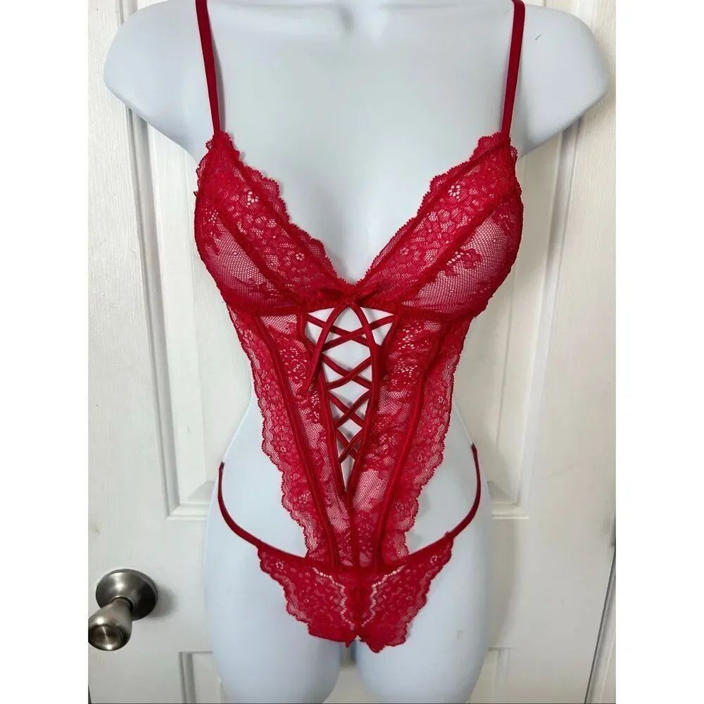 Victoria's Secret 11200755 Lace-Up Crotchless Teddy - Very Sexy Sz small 86Q4 Re